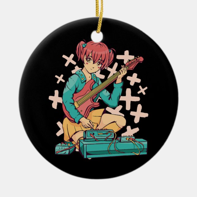 Akustische Gitarre japanische Musik Kawaii Anime Keramik Ornament (Vorne)