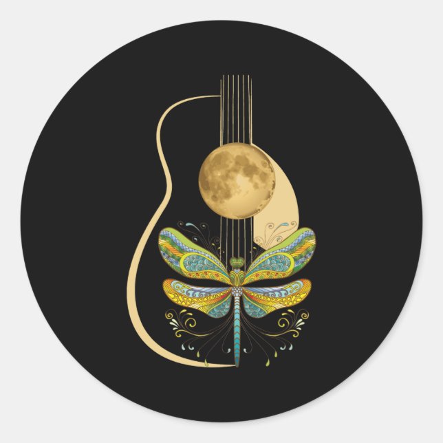 Akustische Gitarre-Libellenmusik Runder Aufkleber (Vorderseite)