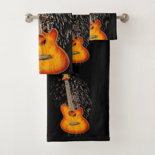 Akustische Gitarre mit Feuerwerken, Badhandtuch Set
