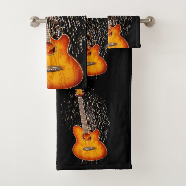 akustische Gitarre mit Feuerwerken, Badhandtuch Set (Insitu)
