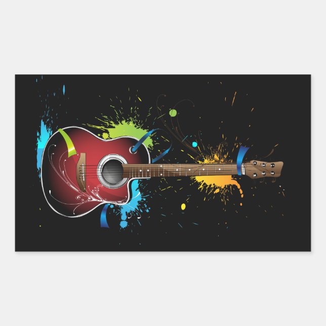 Akustische Gitarre mit Spritzer-Aufklebern Rechteckiger Aufkleber (Vorderseite)
