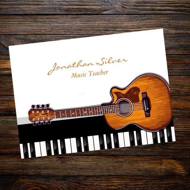 Akustische Gitarre Piano Schlüssel Musiklehrer Visitenkarte (Von Creator hochgeladen)