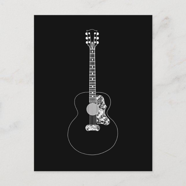 Akustische Gitarre, schwarz-weiß zeichnend Postkarte (Vorderseite)