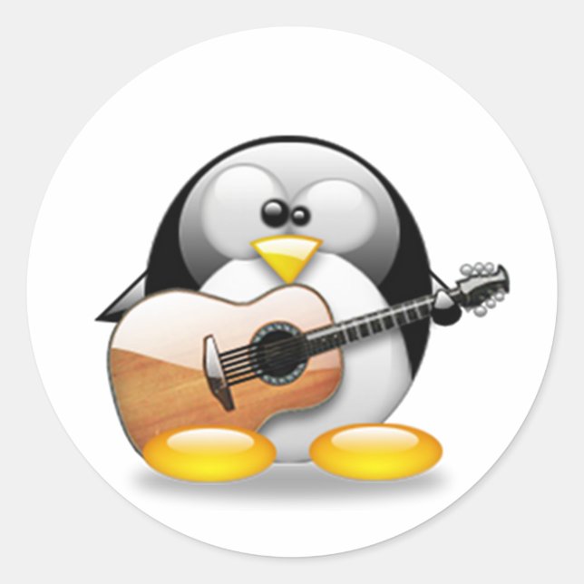Akustische Gitarre Tux (Linux Tux) Runder Aufkleber (Vorderseite)