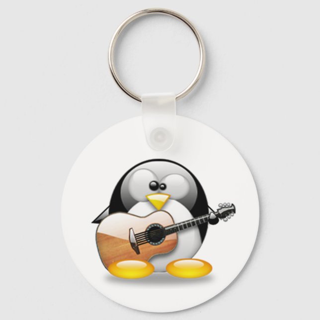 Akustische Gitarre Tux (Linux Tux) Schlüsselanhänger (Vorderseite)