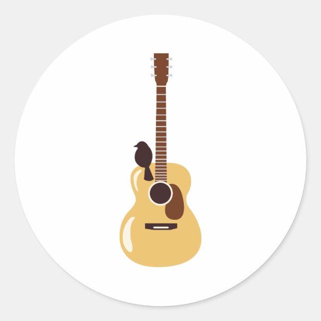 Akustische Gitarre und Vogel Runder Aufkleber (Vorderseite)