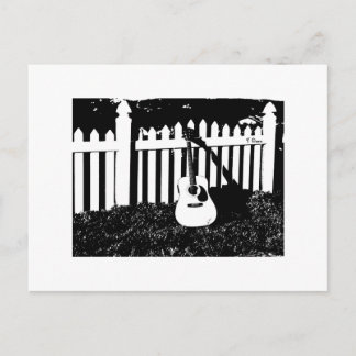 Akustische Gitarre und Zaun-Postkarte Postkarte