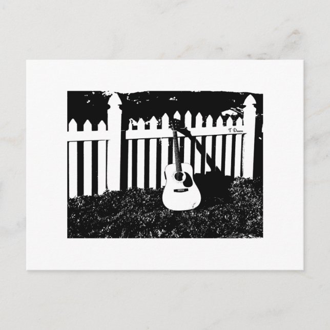 Akustische Gitarre und Zaun-Postkarte Postkarte (Vorderseite)