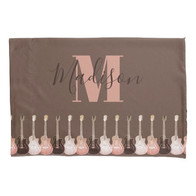 Akustische Gitarrenillustrierung Rustic Monogram Kissenbezug (Vorderseite)