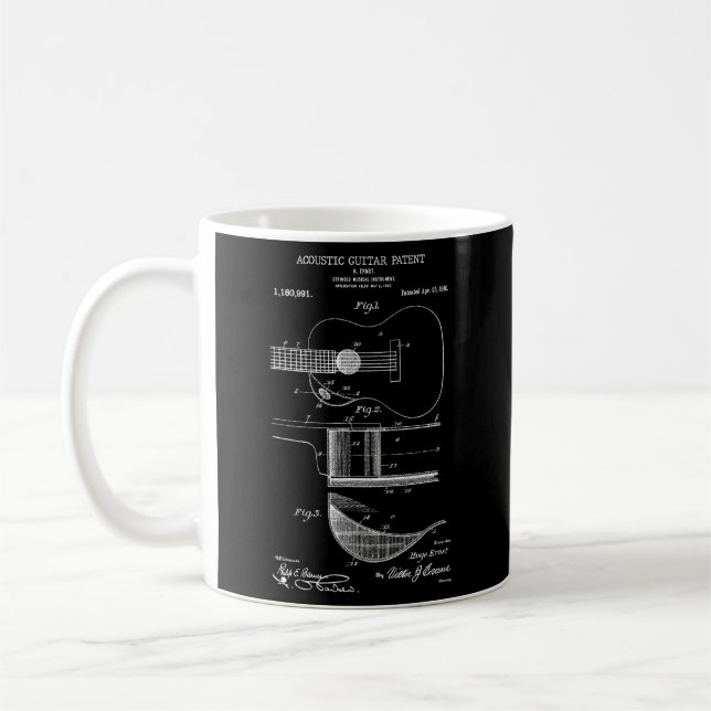 Akustische Gitarrenpatentdrucke 1916 Patentmusik Kaffeetasse (Links)