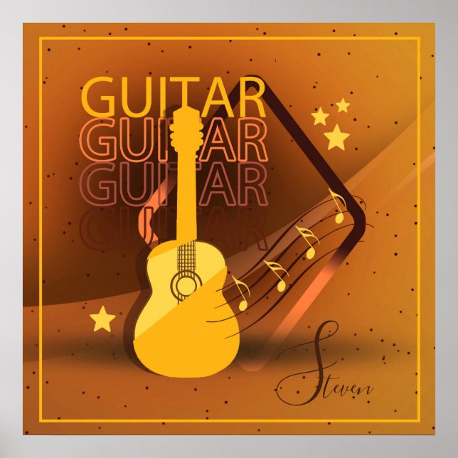 Akustische Gitarrenwörter und Musik Amber ID570 Poster (Vorne)