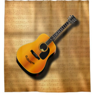 Akustische Vintage Gitarre mit Duschvorhang