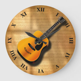Akustische Vintage Gitarre mit Große Wanduhr