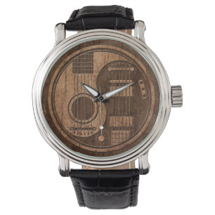 Akustischer E-Gitarren Yin Yang Holz-Effekt Armbanduhr