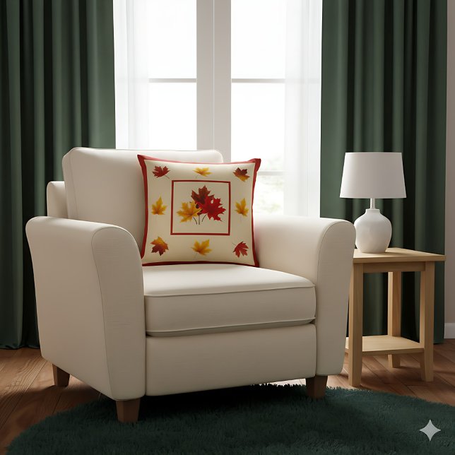 Akzent für Herbstlaub - gemütliche rustikale Herbs Kissen (Farmhouse fall pillow with autumn leaves - cozy seasonal accent for your home)