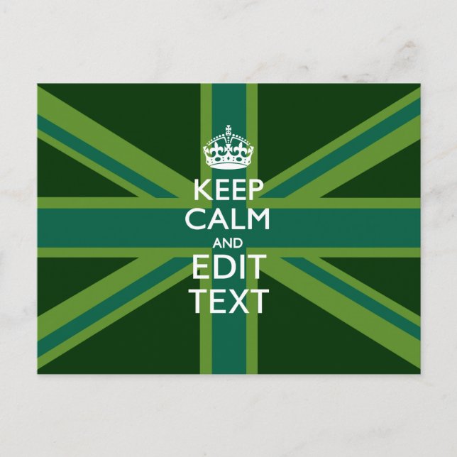 Akzent Grün Behalt Calm und Ihr Text Union Jack Postkarte (Vorderseite)
