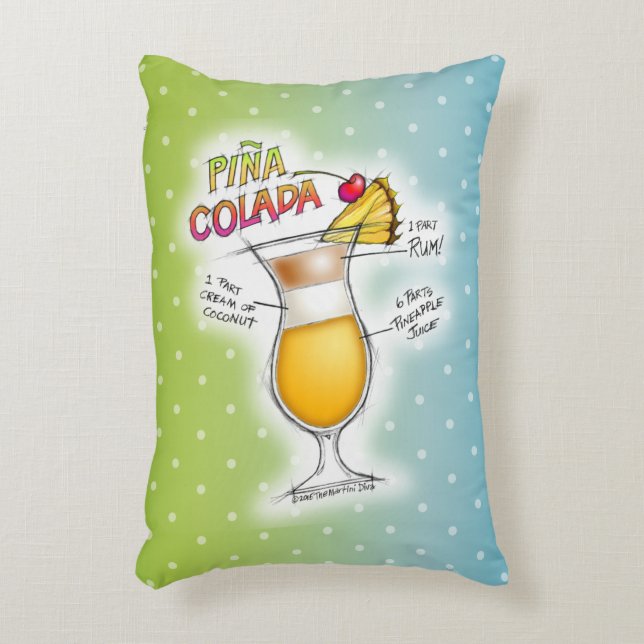 AKZENT-KISSEN - PINA COLADA REZEPT-COCKTAIL-KUNST ZIERKISSEN (Vorderseite(Vertikal))