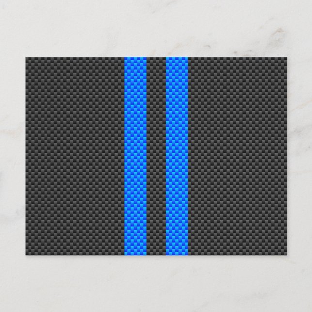 Akzentblaue Racing-Streifen für Kohlenstofffaser Postkarte (Vorderseite)
