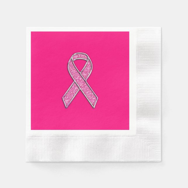 Akzente Chrome Glitzer Stil Rosa Band Bewusstsein Serviette (Vorderseite)