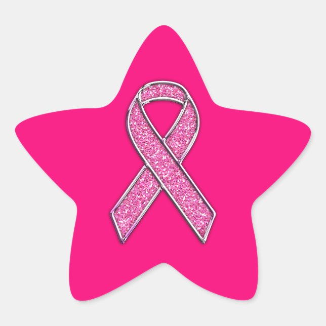Akzente Chrome Glitzer Stil Rosa Band Bewusstsein Stern-Aufkleber (Vorderseite)