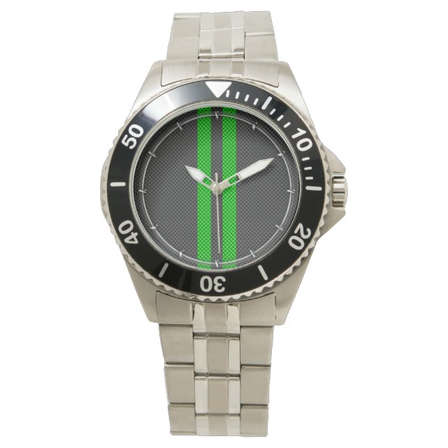 Akzentgrüne Racing Stripes im Faserverbund Armbanduhr (Vorderseite)
