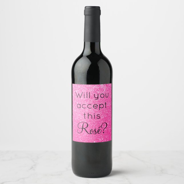 Akzeptieren Sie diesen Rosé-Hot-Rosa-Glitzer Weinetikett (Vorderseite)