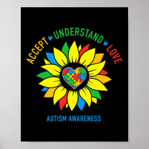 Akzeptieren Sie Liebe Autismus Bewusstsein Sonnenb Poster