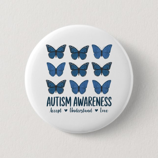 Akzeptieren Sie Liebe Autismus-Bewusstseinsbutterf Button (Vorderseite)