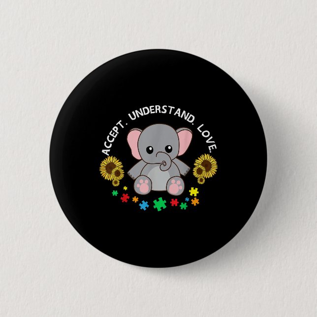 Akzeptieren Sie Liebe Elephant Cool Autismus Aware Button (Vorderseite)