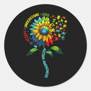 Akzeptieren Sie Liebe Sonnenblumenautismus Bewusst Runder Aufkleber