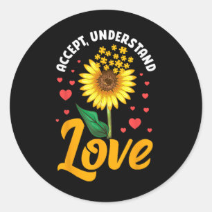 Akzeptieren Sie Liebe Sonnenblumenautismus Bewusst Runder Aufkleber