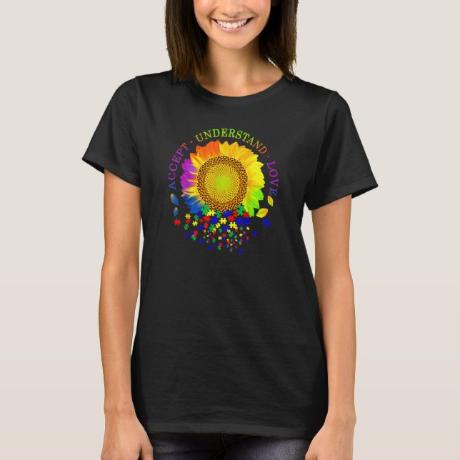 Akzeptieren Sie Liebe Sonnenblumenautismus Bewusst T-Shirt (Vorderseite)