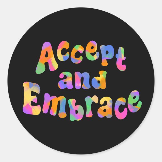 Akzeptieren und Embrace-Rainbow-Typografie Runder Aufkleber (Vorderseite)