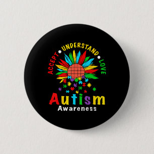 Akzeptieren Verstehen Liebe Sonnenblume Autismus-B Button