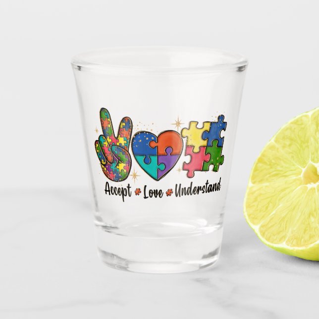 Akzeptierte Liebe - Bewusstsein für Autismus Schnapsglas (Vorderseite)