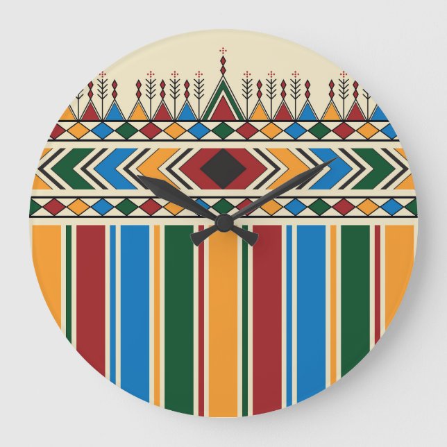 Al-Qatt Al-Asiri inspirierte geometrische Muster. Große Wanduhr (Vorderseite)