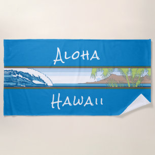 Ala Moana Diamond Head Hawaiian Surf Sign - Blau Strandtuch