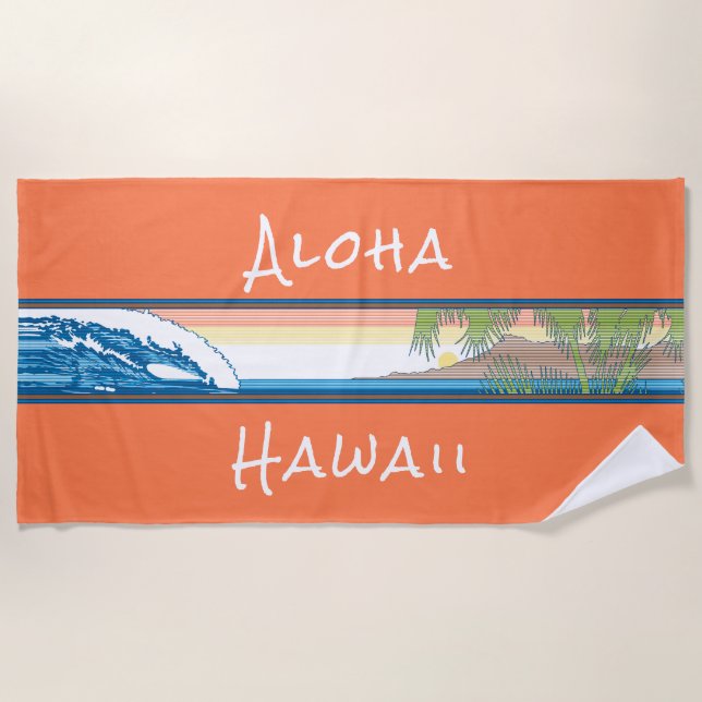 Ala Moana Diamond Head Hawaiian Surf Sign - Orange Strandtuch (Vorderseite)