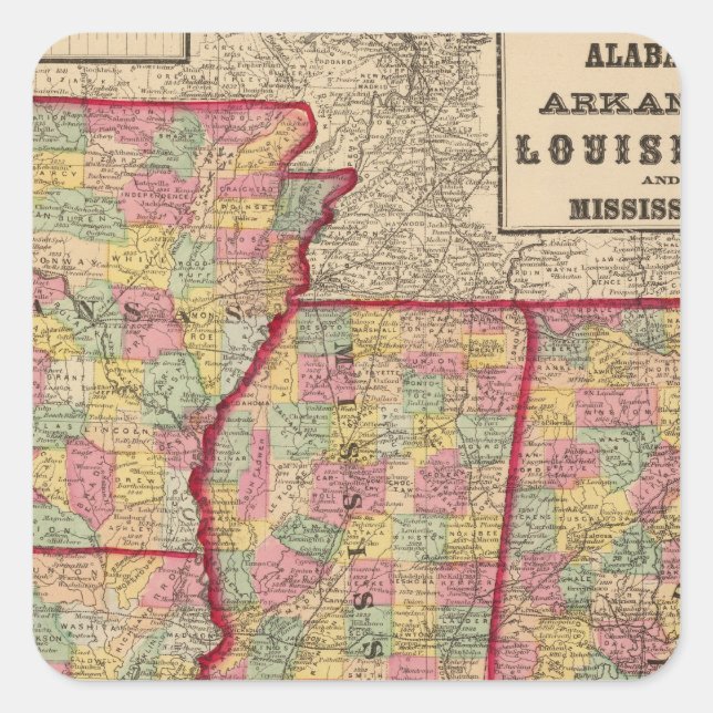 Alabama, Arkansas, Louisiana und Mississippi 2 Quadratischer Aufkleber (Vorderseite)