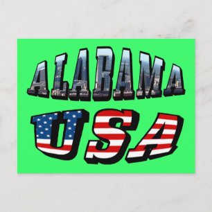 Alabama-Bild und USA-Flagge-Schrift Postkarte