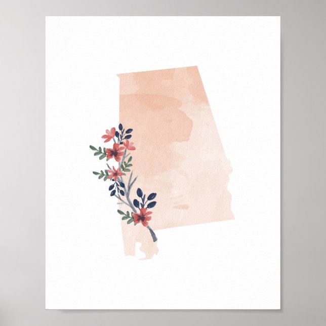Alabama Floral Watercolor Staat Poster (Vorne)