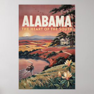 Alabama-Flussboot-Illustration Reise Kunst Vintage Poster