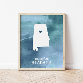Alabama Karte Blue Watercolor Personalisierte Art Poster