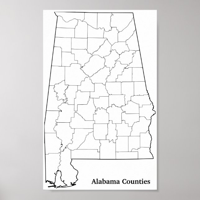 Alabama Landkreises Blank Kontur Map Poster (Vorne)