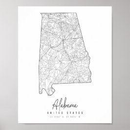 Alabama Minimal Street Map Poster