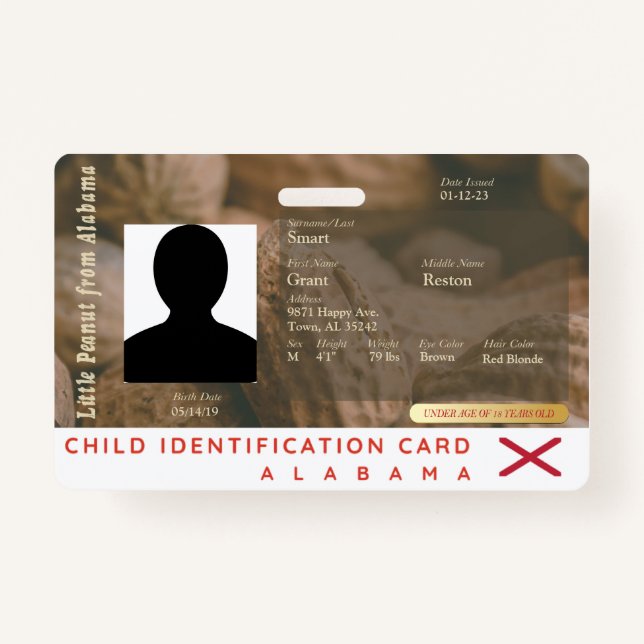 Alabama- My Little Peanut Child ID Ausweis (Vorderseite)