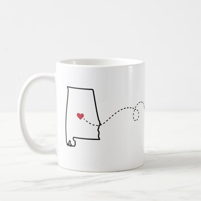 Alabama nach Arizona - Herz-Tasse Kaffeetasse (Links)