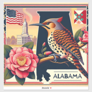Alabama Northern Flicker Bird & Camellia Blume Aufkleber