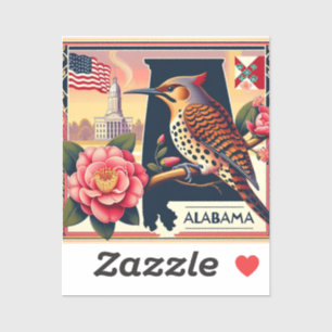 Alabama Northern Flicker Bird & Camellia Blume Aufkleber