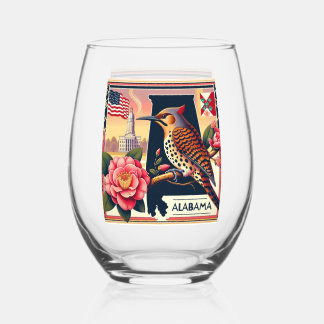 Alabama Northern Flicker Bird & Camellia Blume Weinglas Ohne Stiel